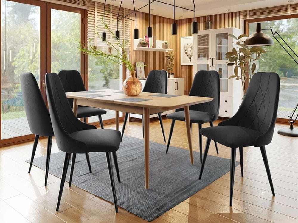 Veneti Rozkladací jedálenský stôl so stoličkami OLMIO 2 - prírodné drevo / čierny